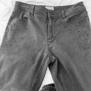 CHICIOS JEANS Washed Grey Color Subtle Black Rhinestone Pocket Sz 1 R